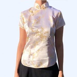 Cream and Gold Floral Cheongsam Women's Top